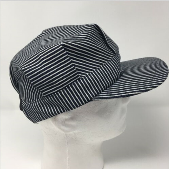 striped train conductor hat
